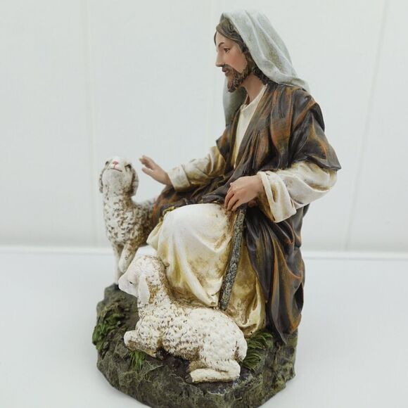 Jesus As The Good Shepherd With Two Sheep At His Feet - Picture 3 of 15